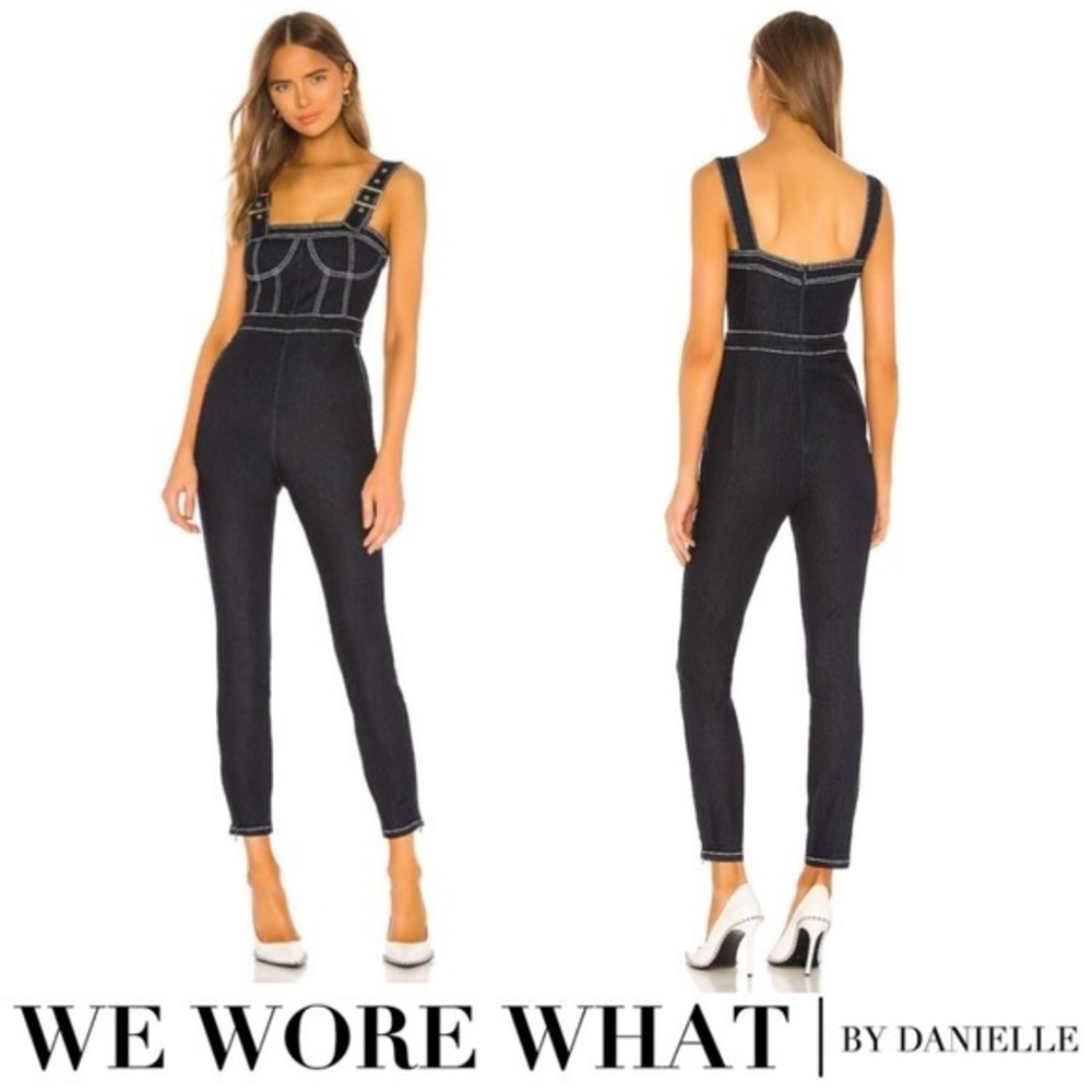 WeWoreWhat Corset Overalls in Dark Wash